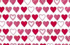 手画红色的心插图明亮的模式圣情人节一天