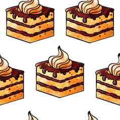 插图光栅无缝的模式棕色（的）颜色蛋糕块白色孤立的背景