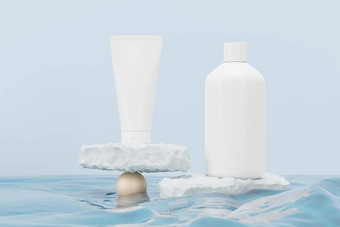 渲染空白化妆品护肤品产品包装模拟美肥皂<strong>水疗</strong>中心概念乳液石油水分皮肤健康溢价奢侈品设计品牌
