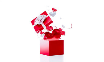 惊喜礼物盒子红色的心开放礼物盒子孤立的情人节一天设计呈现