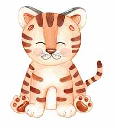 水彩可爱的老虎婴儿孤立的白色背景动物插图孩子们织物打印设计