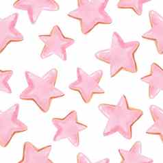 水彩手画粉红色的星星无缝的模式白色背景邀请模板剪贴簿壁纸布局织物纺织包装纸