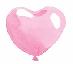 水彩手画心形状的粉红色的气球孤立的白色背景