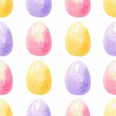 水彩手画色彩斑斓的复活节鸡蛋无缝的模式白色背景邀请模板剪贴簿壁纸布局织物纺织包装纸
