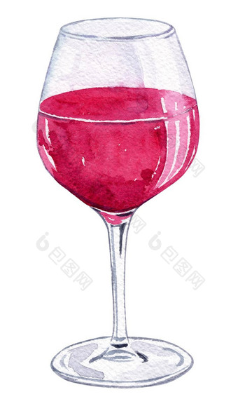 水彩玻璃红色的酒孤立的白色背景酒品尝装饰可打印的海报酒吧餐厅