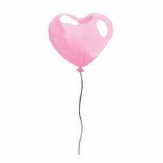 水彩粉红色的心气球字符串孤立的白色背景