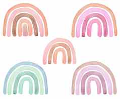 水彩手画彩虹集孤立的白色背景婴儿淋浴设计托儿所装饰织物孩子们打印游戏室海报