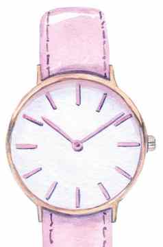 水彩粉红色的女人手表金箭头孤立的白色背景