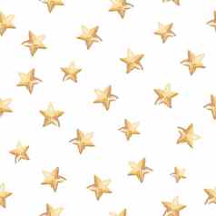 水彩手画黄色的星星无缝的模式白色背景织物纺织剪贴簿婴儿淋浴邀请托儿所装饰