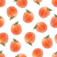 水彩桃子无缝的模式白色背景水果打印织物纺织剪贴簿包装