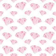 手画粉红色的钻石水彩无缝的模式白色背景包装纸卡片织物纺织剪贴簿