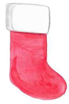 水彩红色的圣诞节长袜白色背景圣诞老人老人袜子