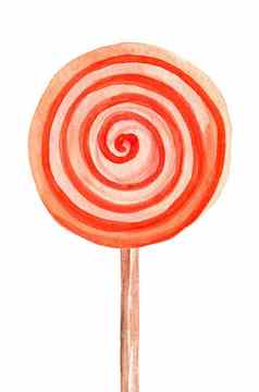 水彩红色的棒棒糖孤立的白色背景甜蜜的条纹糖果坚持万圣节对待