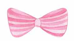 水彩手画可爱的粉红色的弓领带条纹孤立的白色
