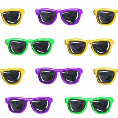 水彩黄色的紫色的绿色太阳镜无缝的模式白色背景织物纺织剪贴簿包装纸颜色赶时髦的人眼镜