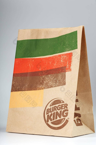 俄罗斯莫斯科纸包装订单汉堡王白色背景汉堡王全球快食物汉堡链总部在世界范围内