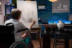 集中退休艺术老师轮椅有创意的艺术作品铅笔画花瓶模型