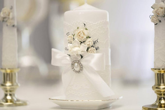 婚礼装饰白色风格晶体花边花婚礼蜡烛家庭炉