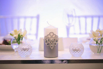 婚礼装饰银风格晶体花边花婚礼蜡烛家庭炉
