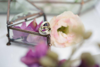 婚礼环玻璃盒子淡紫色玫瑰花瓣