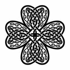幸运三叶草形状的结使凯尔特心形状结黑色的白色轮廓凯尔特风格孤立的向量插图