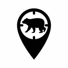 猎人马克地图形式光学视线轮廓熊全球定位系统(gps)标签的地方狩猎野生动物向量图标