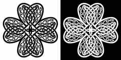 幸运三叶草形状的结使凯尔特心形状结黑色的白色轮廓凯尔特风格孤立的向量插图