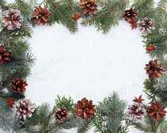圣诞节快乐一年光白色背景框架冷杉分支机构视锥细胞