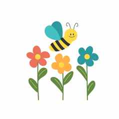 可爱的蜜蜂花白色背景向量孩子们