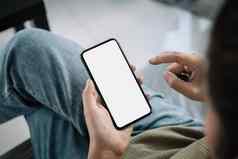 女人智能手机空白屏幕移动电话图形显示蒙太奇