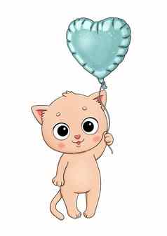 可爱的小猫大蓝色的气球