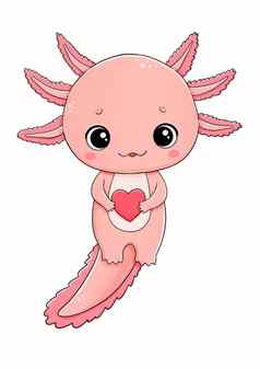 可爱的粉红色的axolotl红色的心