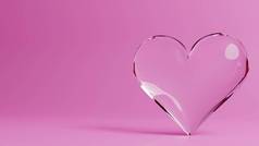 单透明的心使玻璃孤立的粉红色的背景情人节一天插图呈现