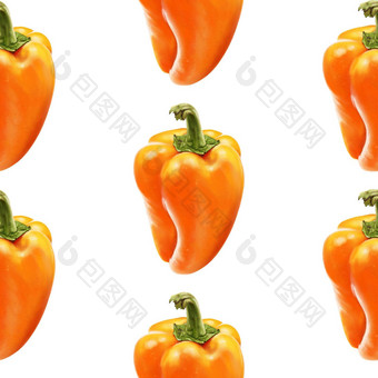 插图现实主义<strong>无</strong>缝的模式蔬菜红<strong>辣</strong>椒橙色颜色白色孤立的背景甜蜜的贝尔胡椒