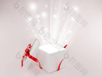 开放礼物盒子礼物盒子红色的丝带弓孤立的白色背景影子呈现节日概念赠<strong>送礼</strong>物特殊的一天<strong>圣诞节</strong>情人节一天庆祝活动一年