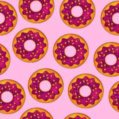 无缝的模式甜甜圈淡紫色颜色粉红色的背景糖果糖果前视图