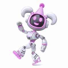 可爱的粉红色的女孩机器人庆祝生日