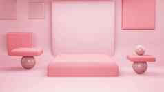 粉红色的摘要几何形状背景粉红色的讲台上极简主义模拟场景化妆品产品呈现