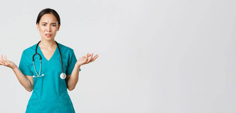 科维德医疗保健工人流感大流行概念困惑失望亚洲护士女医生实习医生风云传播手横盘整理耸困扰理解
