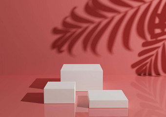 白色领奖台站柔和的粉红色的背景产品显示简约柔和的葡萄柚红色的作文产品摄影呈现模型