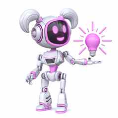 可爱的粉红色的女孩机器人光灯泡的想法
