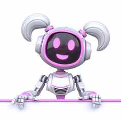 可爱的粉红色的女孩机器人持有空白白色董事会