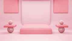 粉红色的摘要几何形状背景粉红色的讲台上极简主义模拟场景化妆品产品呈现