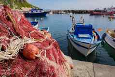传统的钓鱼港口网浮点数procida岛意大利
