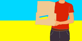 乌克兰人道主义援助盒子通过了手平设计插图