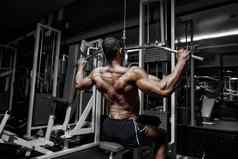 英俊的权力运动健美运动员培训泵肌肉健身房强大的健美运动员完美的ABS肩膀肱二头肌肱三头肌胸部