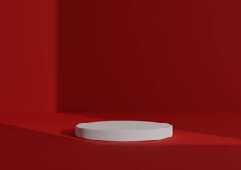 简单的最小的渲染作文白色油缸讲台上站摘要影子霓虹灯红色的背景产品显示窗口光未来一边