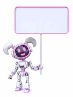 可爱的粉红色的女孩机器人空白横幅标志