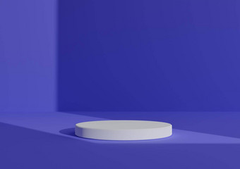 简单的最小的渲染作文白色油缸讲台上站摘要影子明亮的<strong>蓝色</strong>的背景产品显示窗口光未来一边
