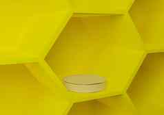 明亮的霓虹灯黄色的呈现产品显示蜂窝模式摘要背景产品摄影自然几何简单的模板油缸平台讲台上站